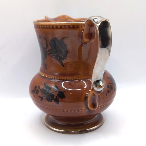 Vintage Lord Nelson Pottery England Brown Floral Pitcher / Vase with Silver Gilt - Picture 4 of 13